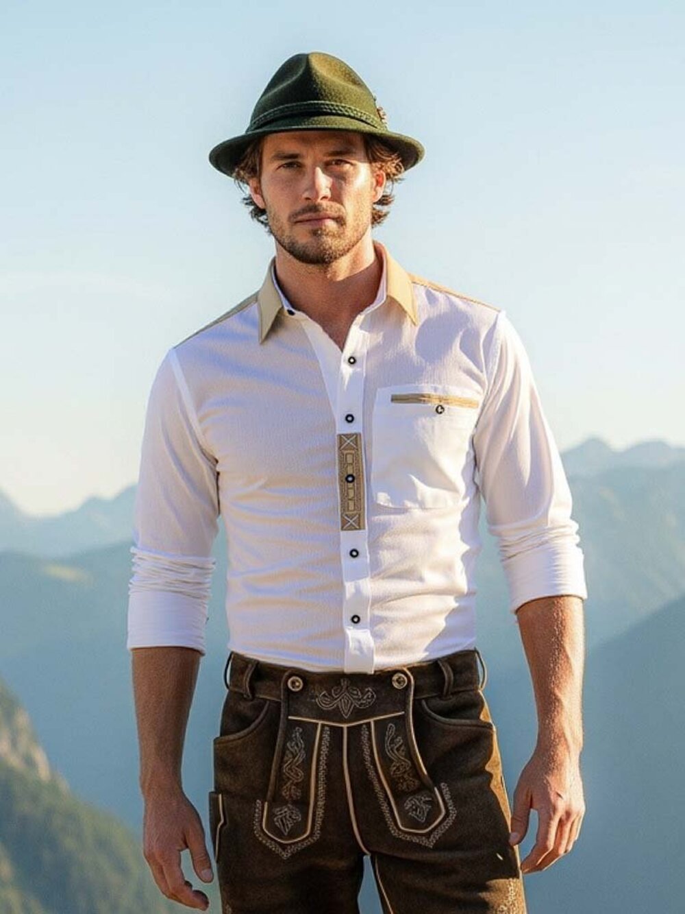 Men’s Authentic Bavarian Shirt White Traditional Embroidered Oktoberfest Style